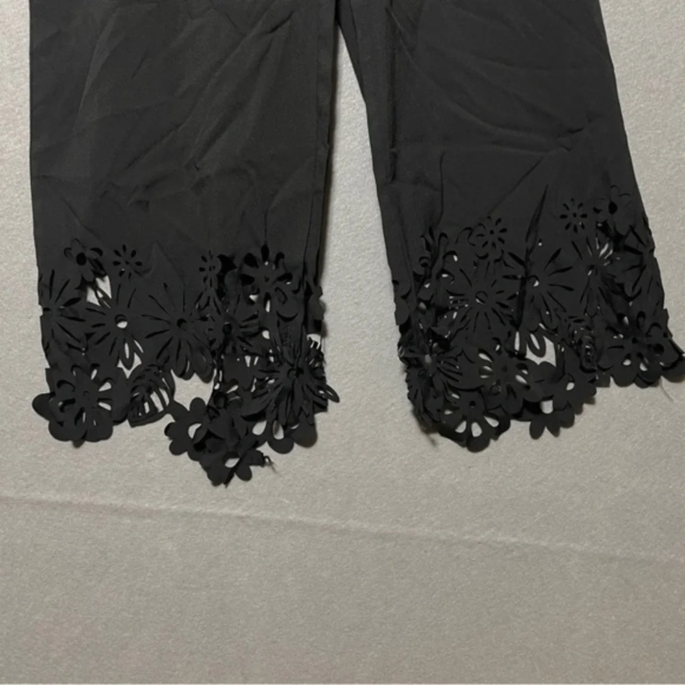 Black Scalloped Hem Long Pants‎ with Side Zip Size Small